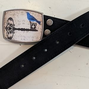 Blue Bird Belt Buckle with Suede Leather Strap